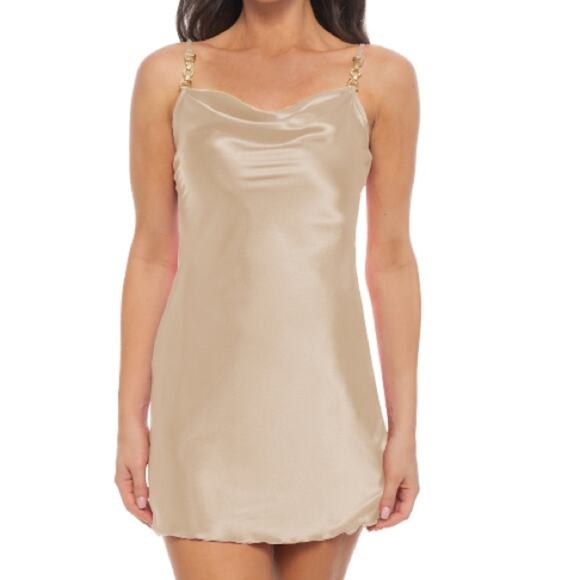 Jump Apparel Satin Embellished Strap Cowl Neck Dress - Picture 1 of 10